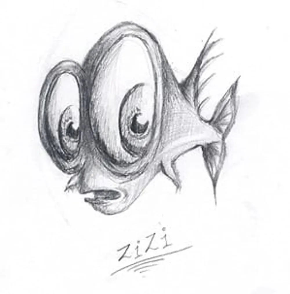 a cartoon fish with large round eyes