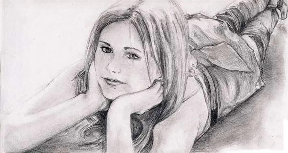 a young woman reclining, resting her head on her hands