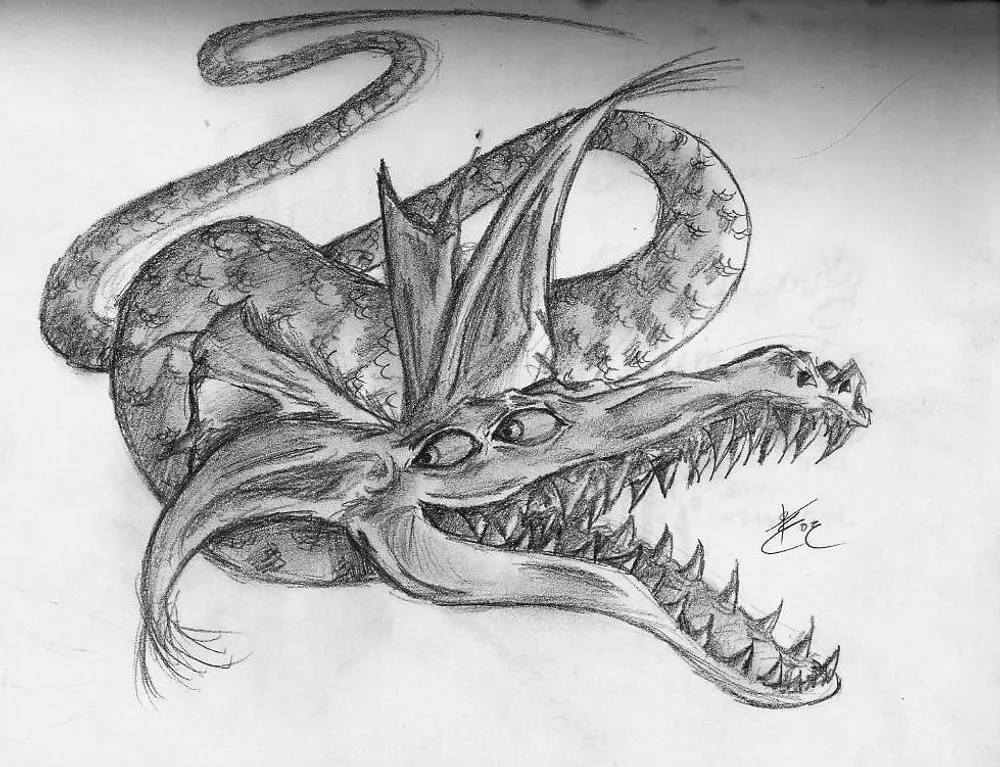 a dragon-like sea serpent head with sharp teeth