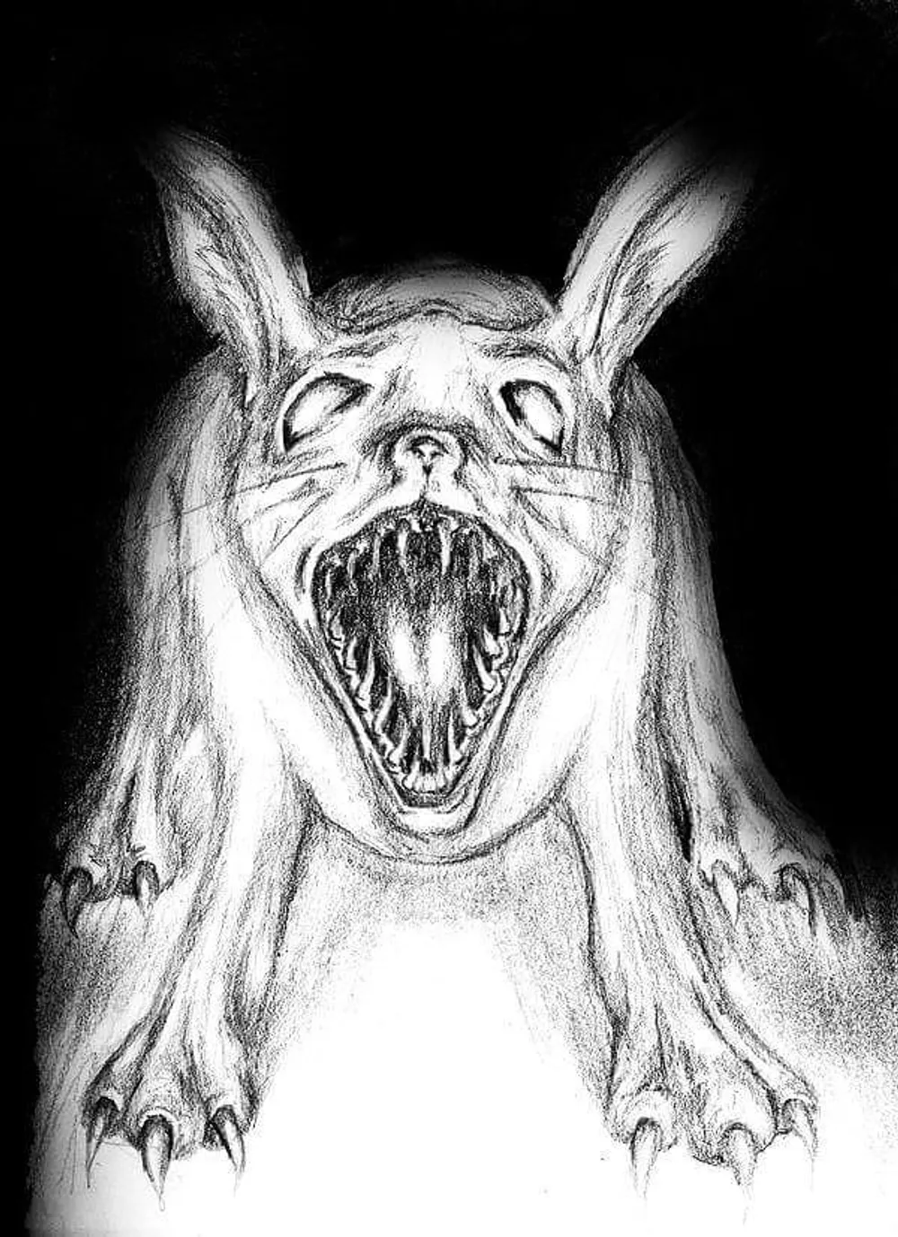 a monstrous rabbit baring rows of sharp teeth
